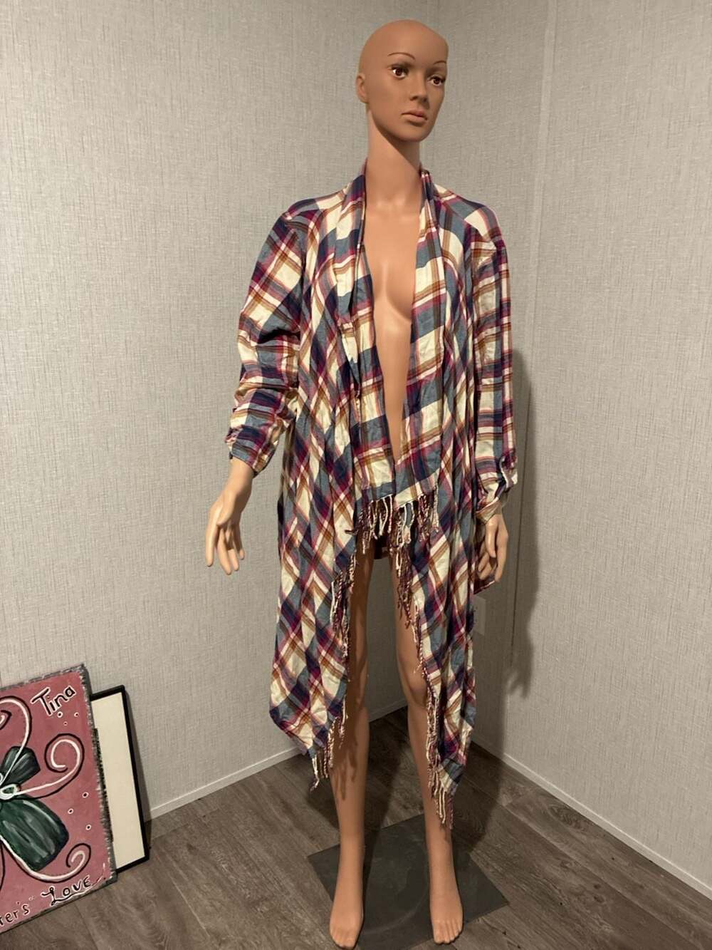 Natural Reflection Plaid Cardigan: Navy/Wine - ,